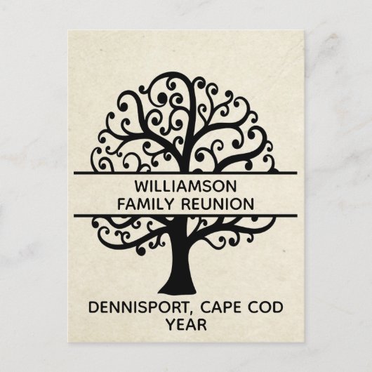 ファミリーツリーファミリー懇親会ブラックモダンスケッチ ポストカード (正面)