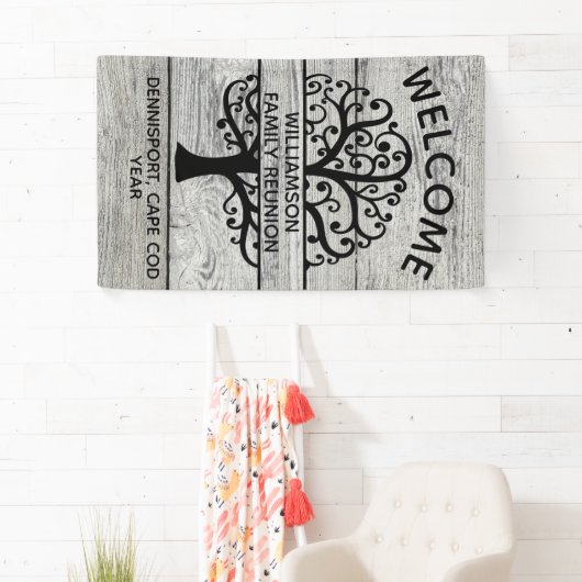 ファミリーツリーファミリー懇親会ブラックモダンスケッチ 横断幕 (インサイチュ)