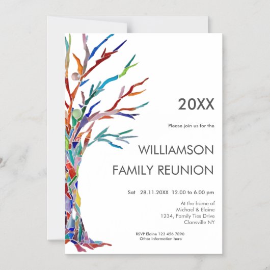 ファミリーツリーファミリー懇親会レインボーファミリーツリー マグネット招待状 (正面)