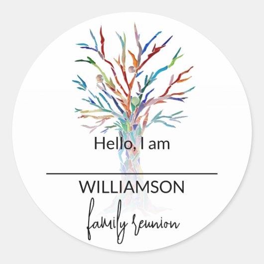 ファミリーツリーファミリー懇親会名タグステッカー ラウンドシール (正面)