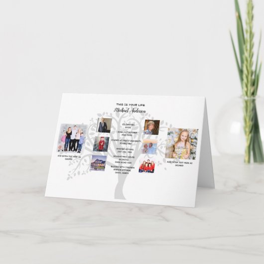 ファミリーツリーフォトコラージュとマイルストーン誕生日 カード (正面)