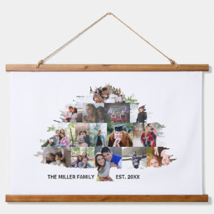 ファミリーツリーフォトコラージュ15写真タペストリー 吊り下げ型タペストリー