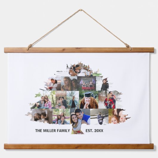ファミリーツリーフォトコラージュ15写真タペストリー 吊り下げ型タペストリー (正面)