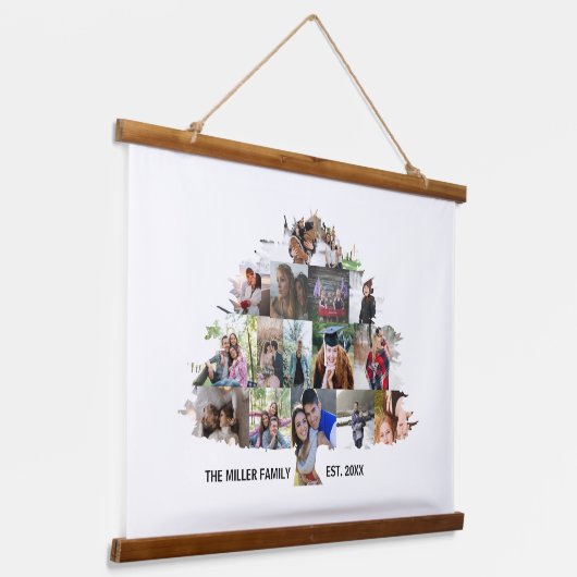 ファミリーツリーフォトコラージュ15写真タペストリー 吊り下げ型タペストリー (傾斜あり)
