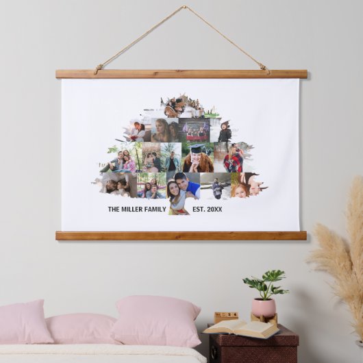 ファミリーツリーフォトコラージュ15写真タペストリー 吊り下げ型タペストリー (寝室)