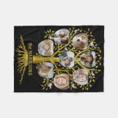 ファミリーツリーフォトコラージュ8写真名|金ゴールドブラック フリースブランケット (正面(横))