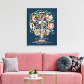 ファミリーツリーフォトコラージュ8写真名Dkブルー キャンバスプリント (インサイチュ (リビング))