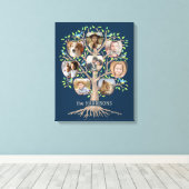 ファミリーツリーフォトコラージュ8写真名Dkブルー キャンバスプリント (インサイチュ (ウッドフロア))
