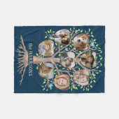 ファミリーツリーフォトコラージュ8写真名Dk Blue フリースブランケット (正面(横))