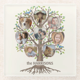 ファミリーツリーフォトコラージュ8写真名Lt Bege ガラスコースター