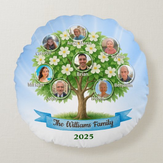 ファミリーツリー名フォトメモリーホームデコーキープサケ ラウンドクッション (正面)