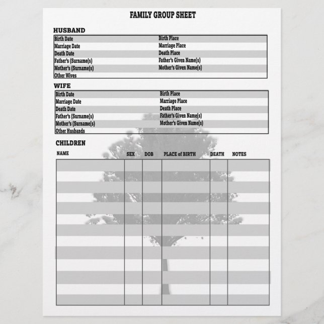 ファミリーツリー系図学グループシート (正面)