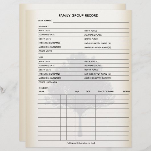 ファミリーツリー系図学グループシート (正面/裏面)