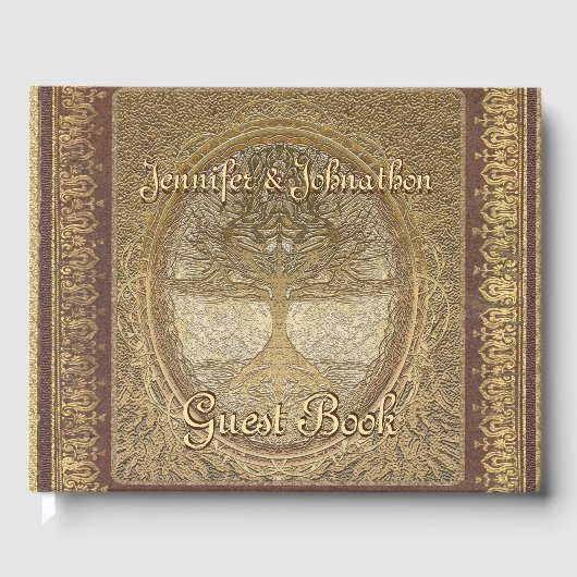 ファミリーツリー金ゴールドヴィンテージルックゲストブック ゲストブック (正面)