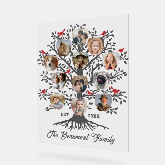 ファミリーツリー12フォトコラージュの名前をカスタムすると日付 アクリルサイン (傾斜)