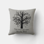 ファミリーツリー、グレーのブラックツリー、8つの名前と日付 クッション (裏面)