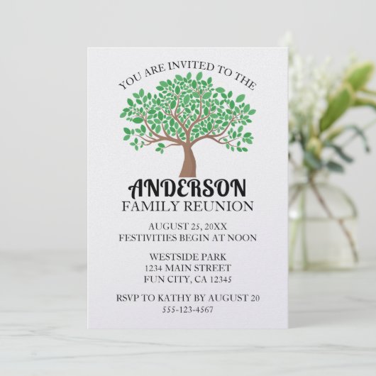 ファミリーツリー 家族の集まり 緑の葉 招待状 (スタンド正面)