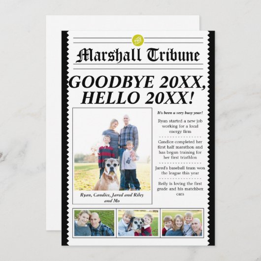 ファミリートリビューンホリデー年賀状イエロー シーズンカード (正面/裏面)