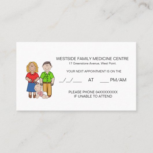 ファミリードクターアポイントメントリマインダーカーカラフルド 予約カード (正面)