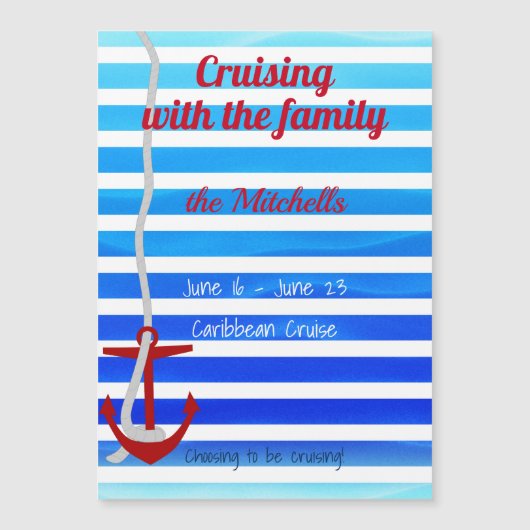 ファミリードパーソナライズされたアマグネット付クルーズ マグネット招待状 (正面)