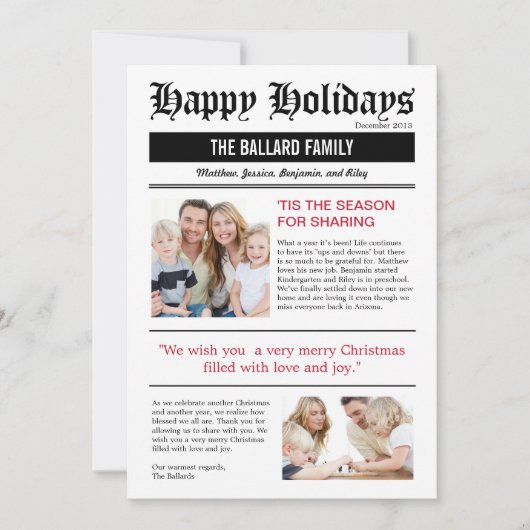 ファミリーニュースホリデーフォトカード シーズンカード (正面)