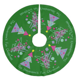 ファミリーネームおもしろいクリスマスブライトカラーズツリーズアート ブラッシュドポリエステルツリースカート