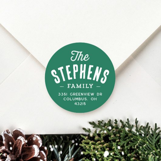 ファミリーネームかわいいグリーンホリデー差出人住所 ラウンドシール