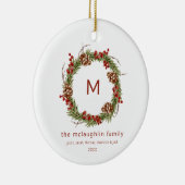 ファミリーネームイニシャルクリスマスグリーン セラミックオーナメント (右)