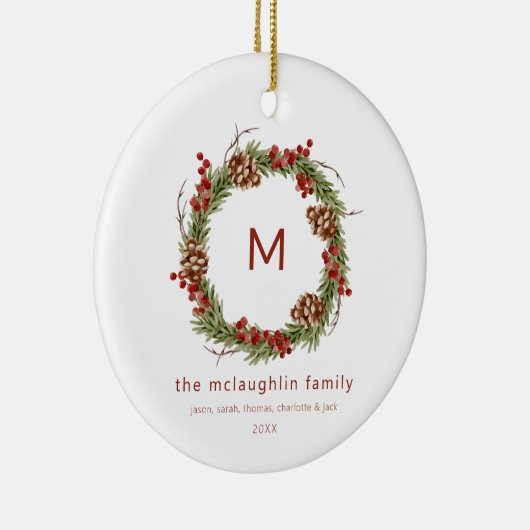 ファミリーネームイニシャルクリスマスグリーン セラミックオーナメント (右)