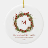 ファミリーネームイニシャルクリスマスグリーン セラミックオーナメント (裏面)