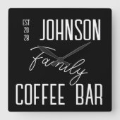ファミリーネームキッチン白黒スクエアウォールクロック スクエア壁時計 (正面)