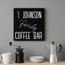 ファミリーネームキッチン白黒スクエアウォールクロック