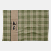 ファミリーネームキャビンツリーズセージグリーンプレイドバーラップ キッチンタオル (横)