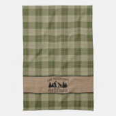 ファミリーネームキャビンツリーズセージグリーンプレイドバーラップ キッチンタオル (縦)