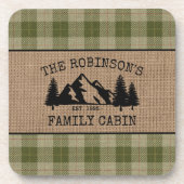 ファミリーネームキャビンツリーズセージグリーンプレイドバーラップ コースター (正面)