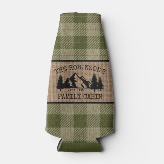 ファミリーネームキャビンツリーズセージグリーンプレイドバーラップ ボトルクーラー (正面)