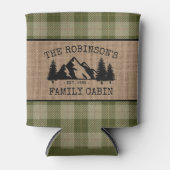 ファミリーネームキャビンツリーズセージグリーンプレイドバーラップ 缶クーラー (正面)