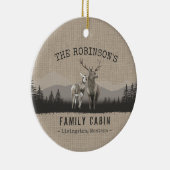 ファミリーネームキャビンディアパインツリーフォレストバーラップ セラミックオーナメント (右)