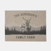 ファミリーネームキャビンディアパインツリーフォレストバーラップ ドアマット (正面)