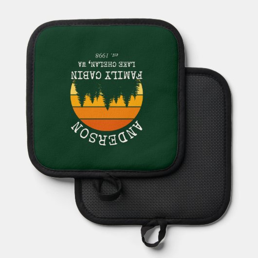 ファミリーネームキャビンパインツリーズサンセットグリーン 鍋敷き (正面/裏面)
