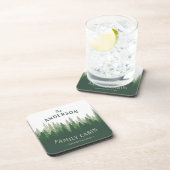 ファミリーネームキャビンロケーションパインツリーフォレストコルク コースター (右側)