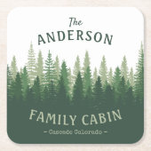ファミリーネームキャビンロケーションパインツリーフォレスト スクエアペーパーコースター (正面)