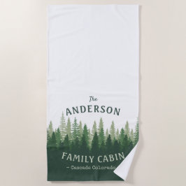 ファミリーネームキャビンロケーションパインツリーフォレスト ビーチタオル