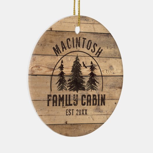 ファミリーネームキャビン素朴ウッドフォレパーソナライズされたスト セラミックオーナメント (右)