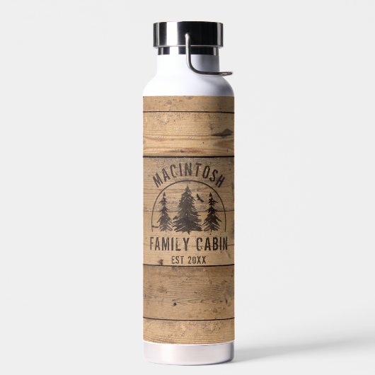 ファミリーネームキャビン素朴ウッドプランクフォレストツリーズ ウォーターボトル (左面)