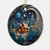 ファミリーネームキャビン素朴フォレパーソナライズされたスト セラミックオーナメント (左)