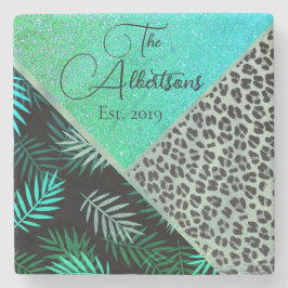 ファミリーネームトロピカルファーンレオパードグリッター ストーンコースター