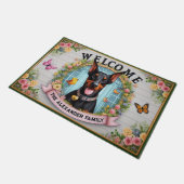 ファミリーネームドバーマンピンチャードッグフローラへようこそ ドアマット (アングル)