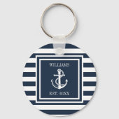 ファミリーネームネイビーブルーストライプのボ航海のートいかり キーホルダー (正面)