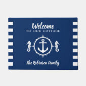 ファミリーネームパーソナライズされたシーホースいかりコテージ ドアマット (正面)